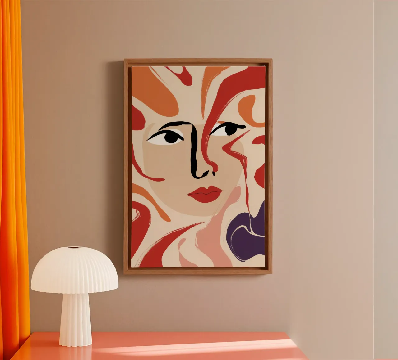 Karmijnrode blik Abstract canvas met Baklijst van Terra Tone