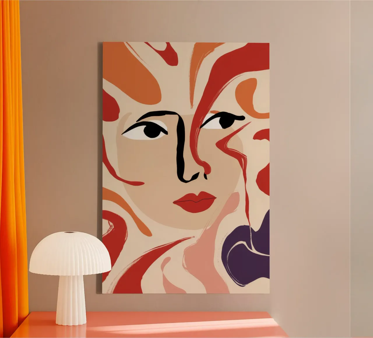 Karmijnrode blik Abstract canvas met Baklijst van Terra Tone