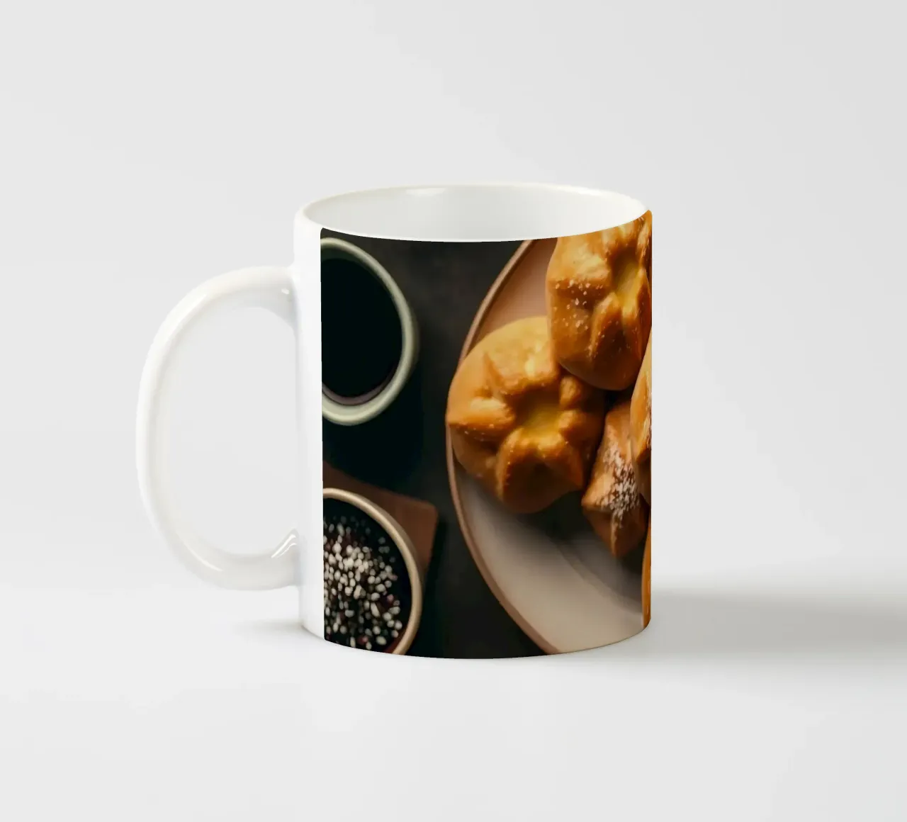 Leckere Backwaren auf einem Tisch mit dekorativen Elementen Keramik Tasse von DesignDoodle