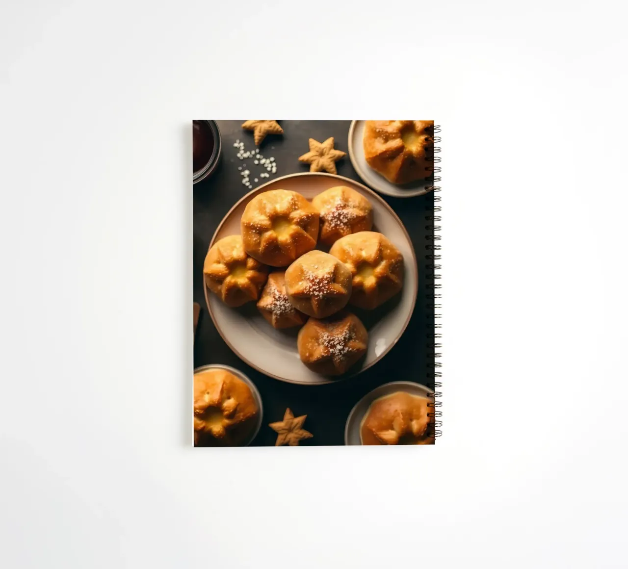 Delicious baked goods on a table with decorative elements spiral notebook by DesignDoodle