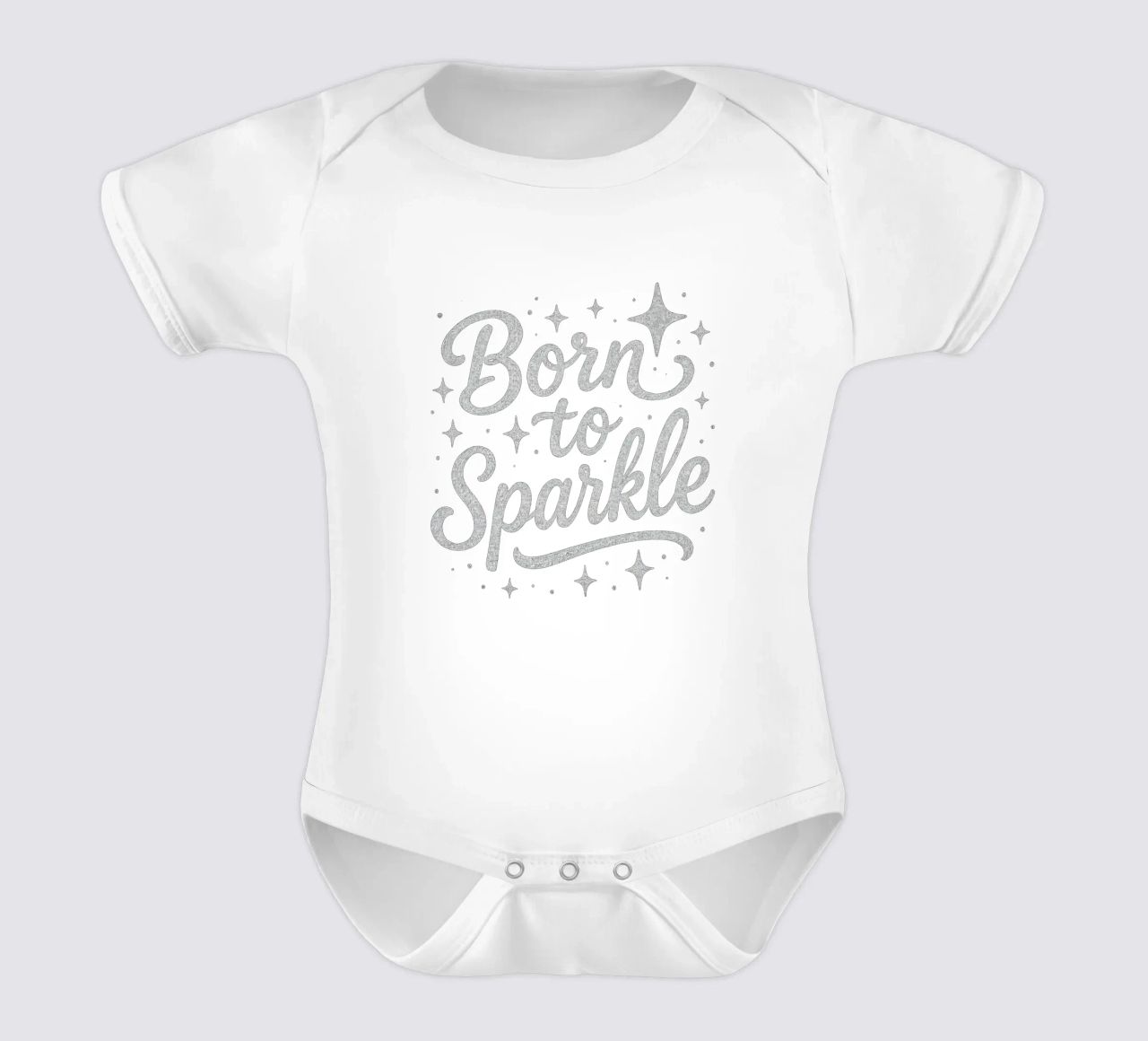 Messaggio "Born to sparkle" (nato per brillare) in lettere d'argento lucido body neonato maniche corte da DesignDoodle