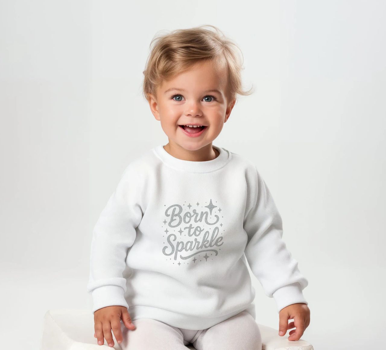Messaggio "Born to sparkle" (nato per brillare) in lettere d'argento lucido felpa neonato da DesignDoodle