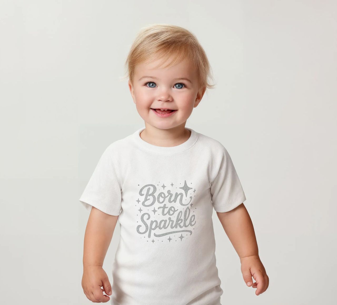 Messaggio "Born to sparkle" (nato per brillare) in lettere d'argento lucido maglietta neonato da DesignDoodle