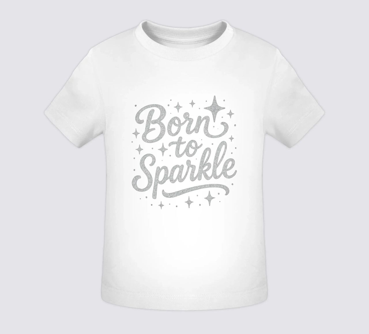 Messaggio "Born to sparkle" (nato per brillare) in lettere d'argento lucido maglietta neonato da DesignDoodle