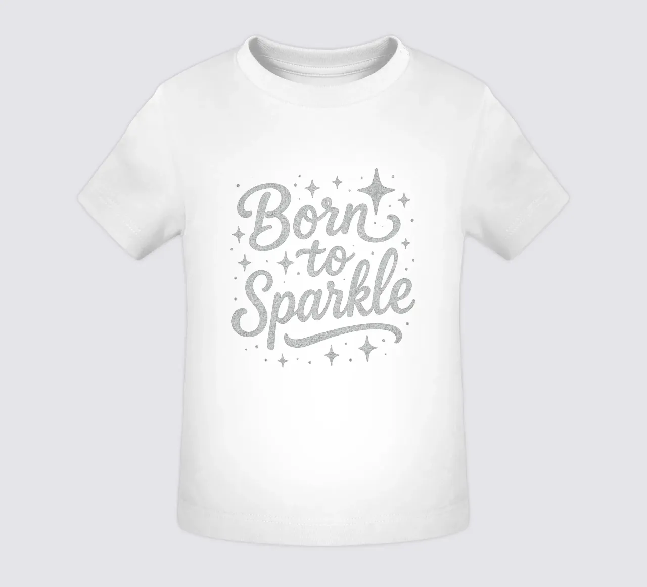 Messaggio "Born to sparkle" (nato per brillare) in lettere d'argento lucido maglietta neonato da DesignDoodle