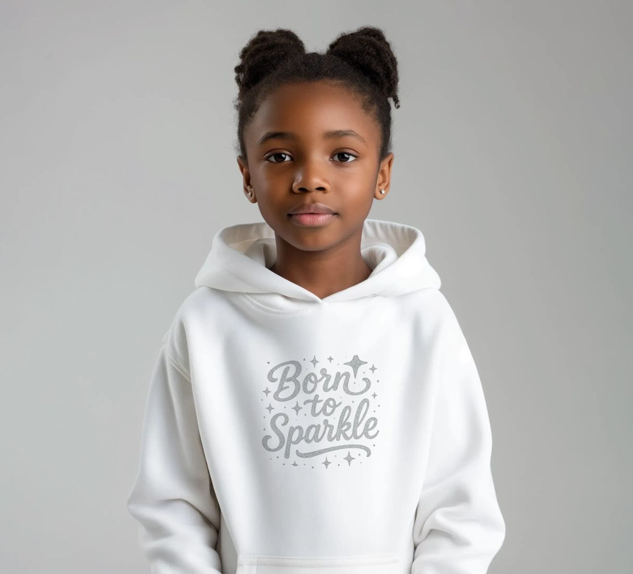 Messaggio "Born to sparkle" (nato per brillare) in lettere d'argento lucido felpa bambino con cappuccio da DesignDoodle