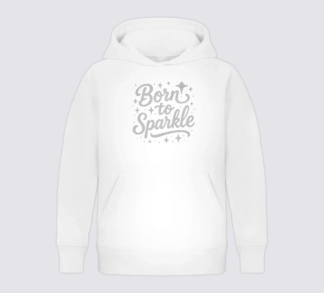 Messaggio "Born to sparkle" (nato per brillare) in lettere d'argento lucido felpa bambino con cappuccio da DesignDoodle