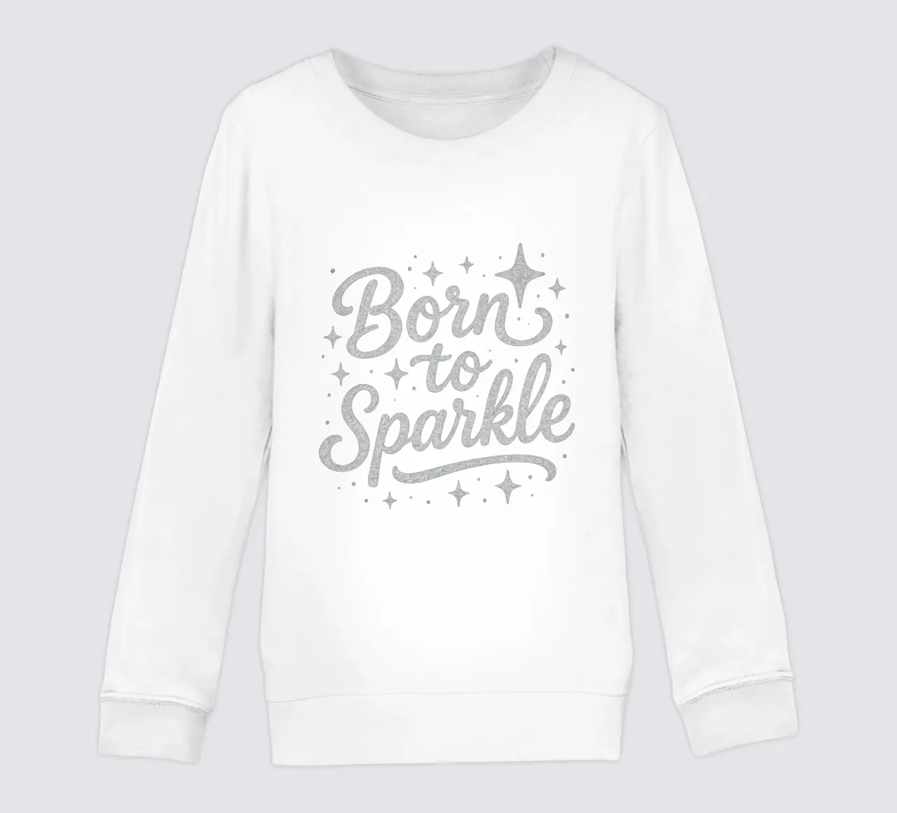 Mensaje Born to sparkle en letras plateadas brillantes sudadera para niño de DesignDoodle