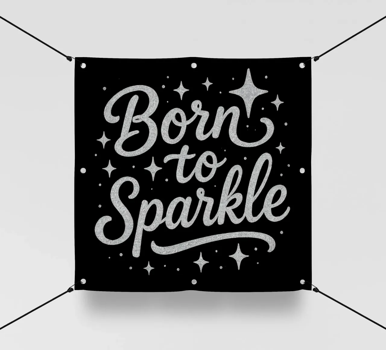 Messaggio "Born to sparkle" (nato per brillare) in lettere d'argento lucido telo in pvc da DesignDoodle