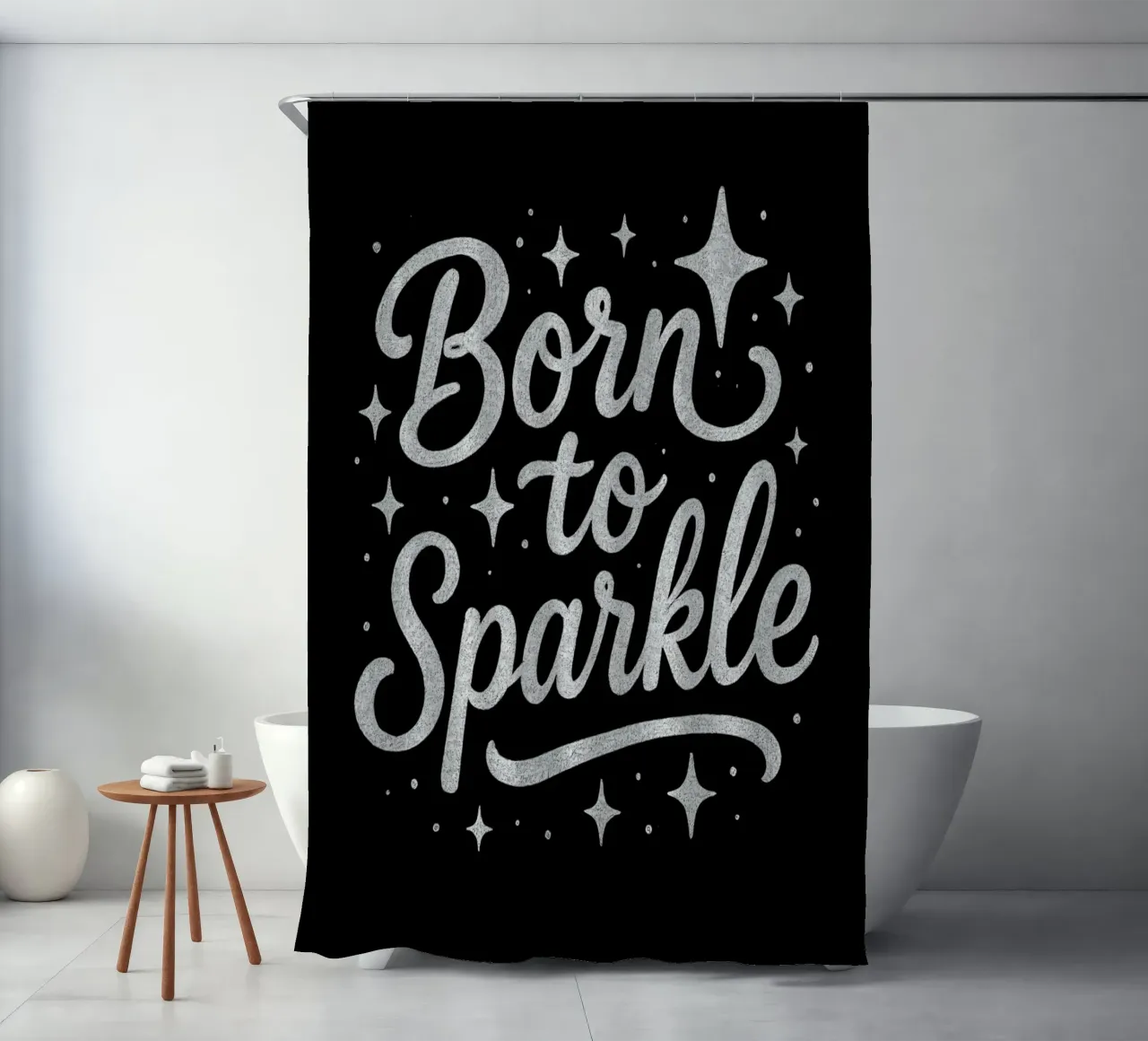 Messaggio "Born to sparkle" (nato per brillare) in lettere d'argento lucido tenda da doccia da DesignDoodle