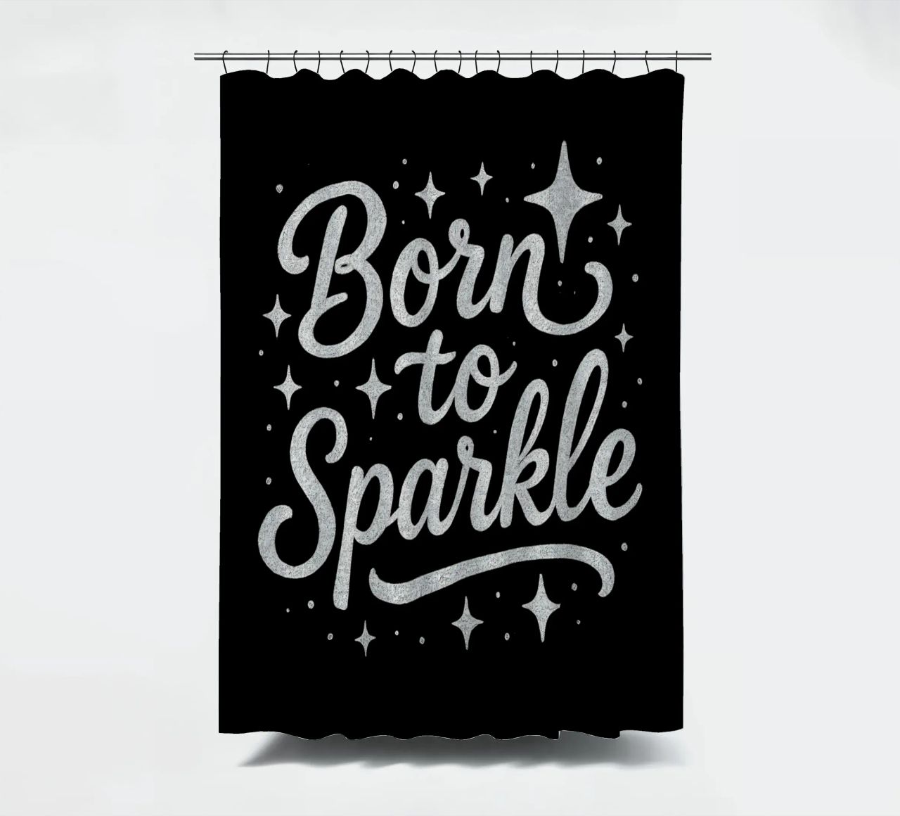 Messaggio "Born to sparkle" (nato per brillare) in lettere d'argento lucido tenda da doccia da DesignDoodle
