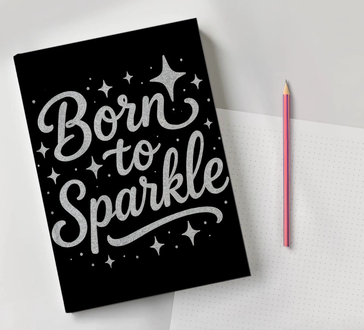 Messaggio "Born to sparkle" (nato per brillare) in lettere d'argento lucido diario da DesignDoodle