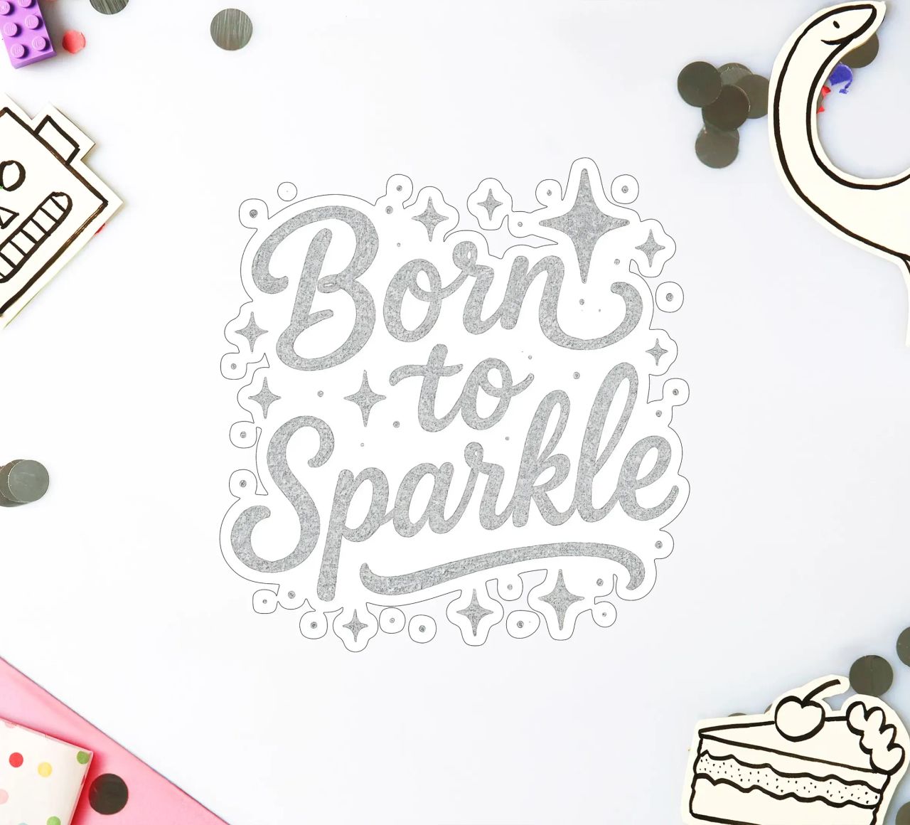 Messaggio "Born to sparkle" (nato per brillare) in lettere d'argento lucido adesivo da DesignDoodle