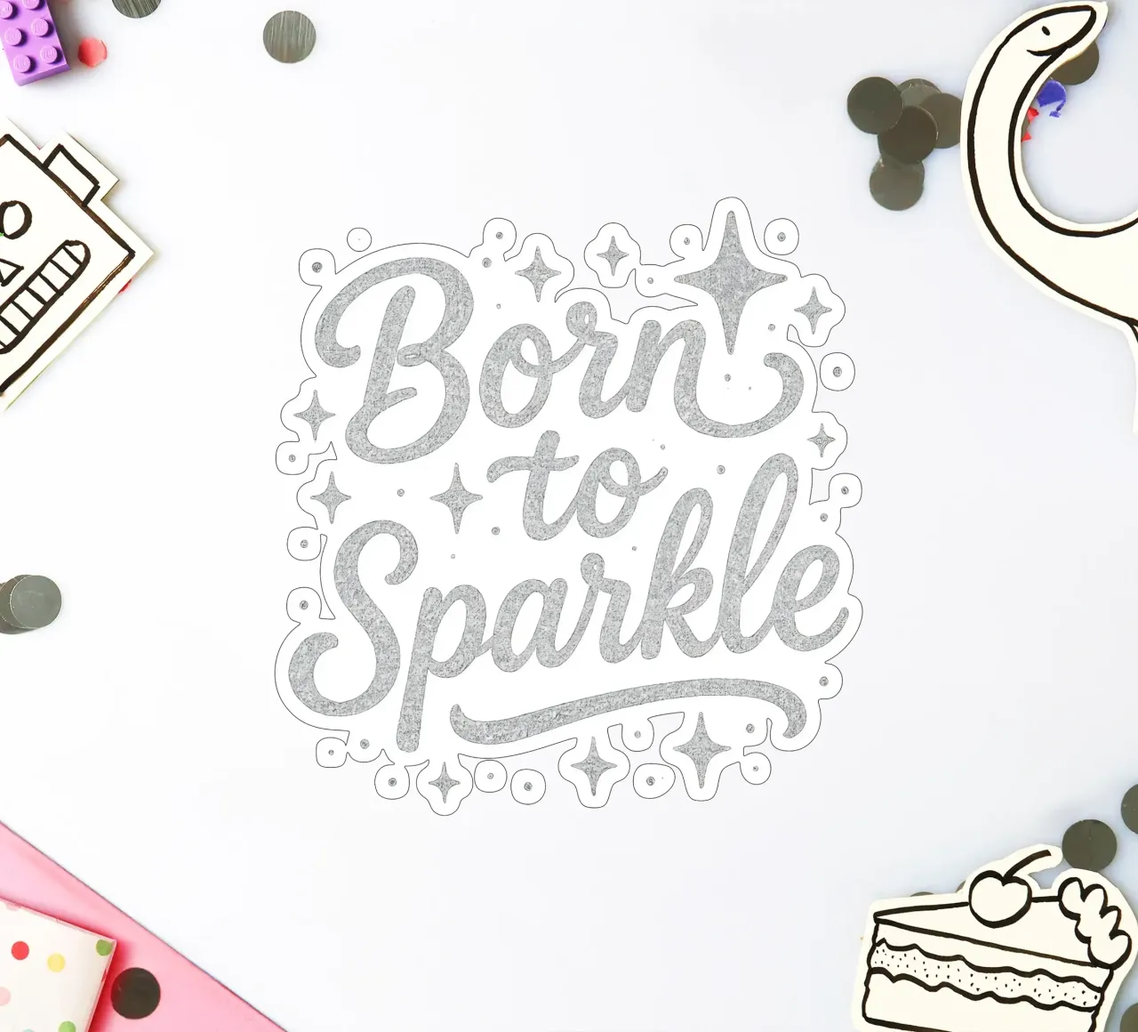 Messaggio "Born to sparkle" (nato per brillare) in lettere d'argento lucido adesivo da DesignDoodle