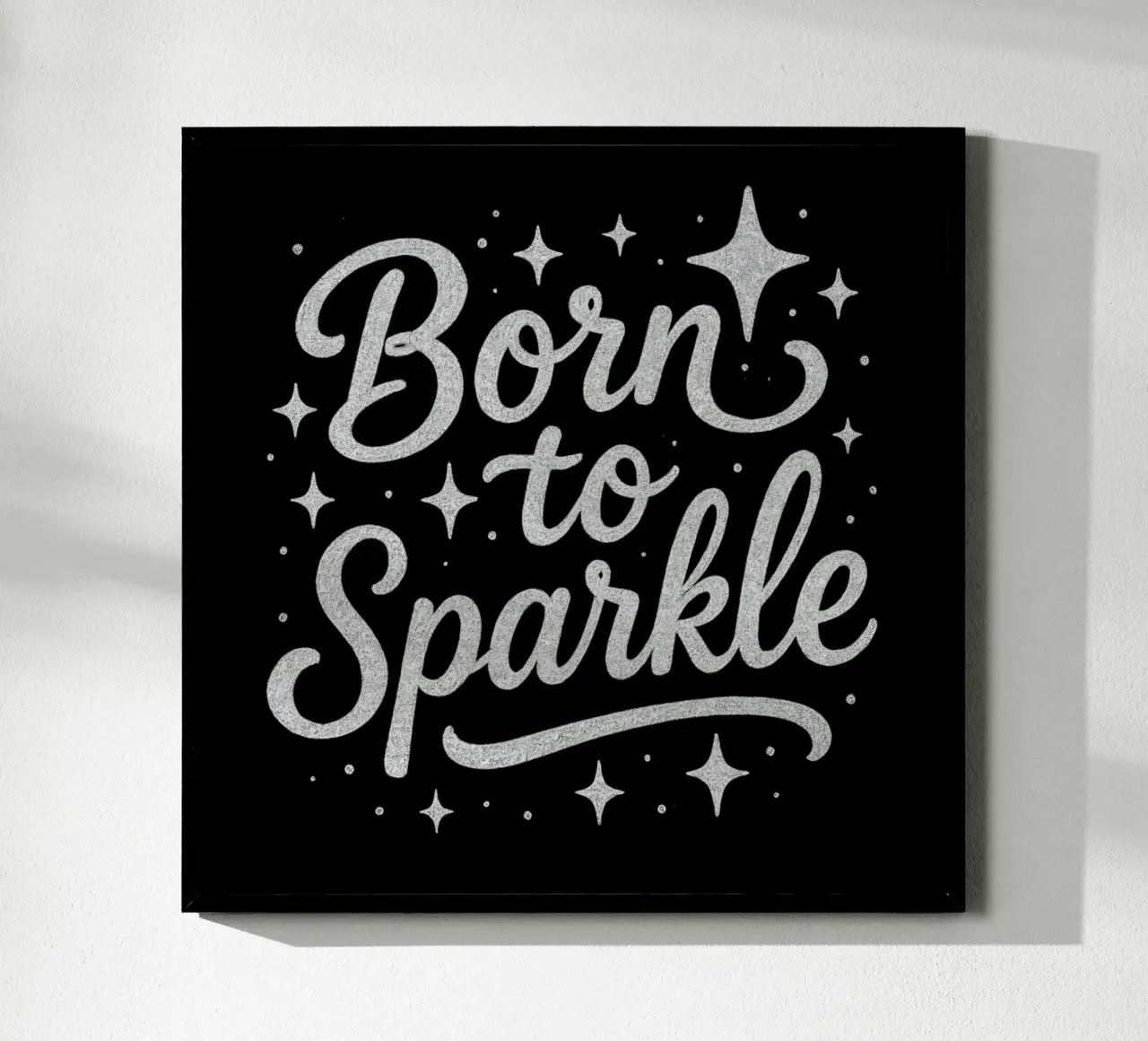 Messaggio "Born to sparkle" (nato per brillare) in lettere d'argento lucido poster da DesignDoodle