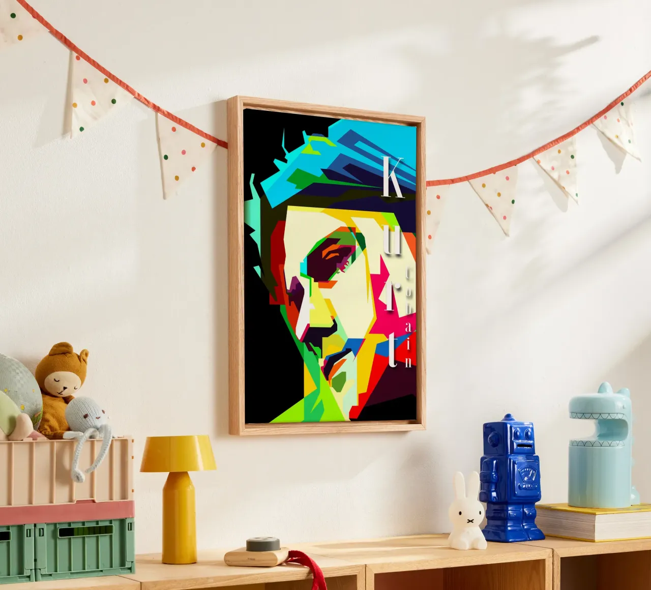 Kurt Cobain Nirvana Cantante Musicista WPAP Trending Now tela con Cornice a cassetta da Artkreator