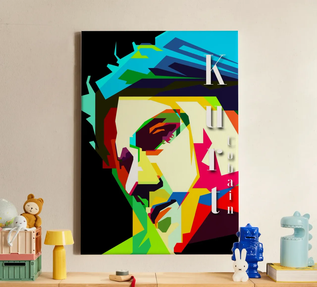 Kurt Cobain Nirvana Cantante Musicista WPAP Trending Now tela con Cornice a cassetta da Artkreator