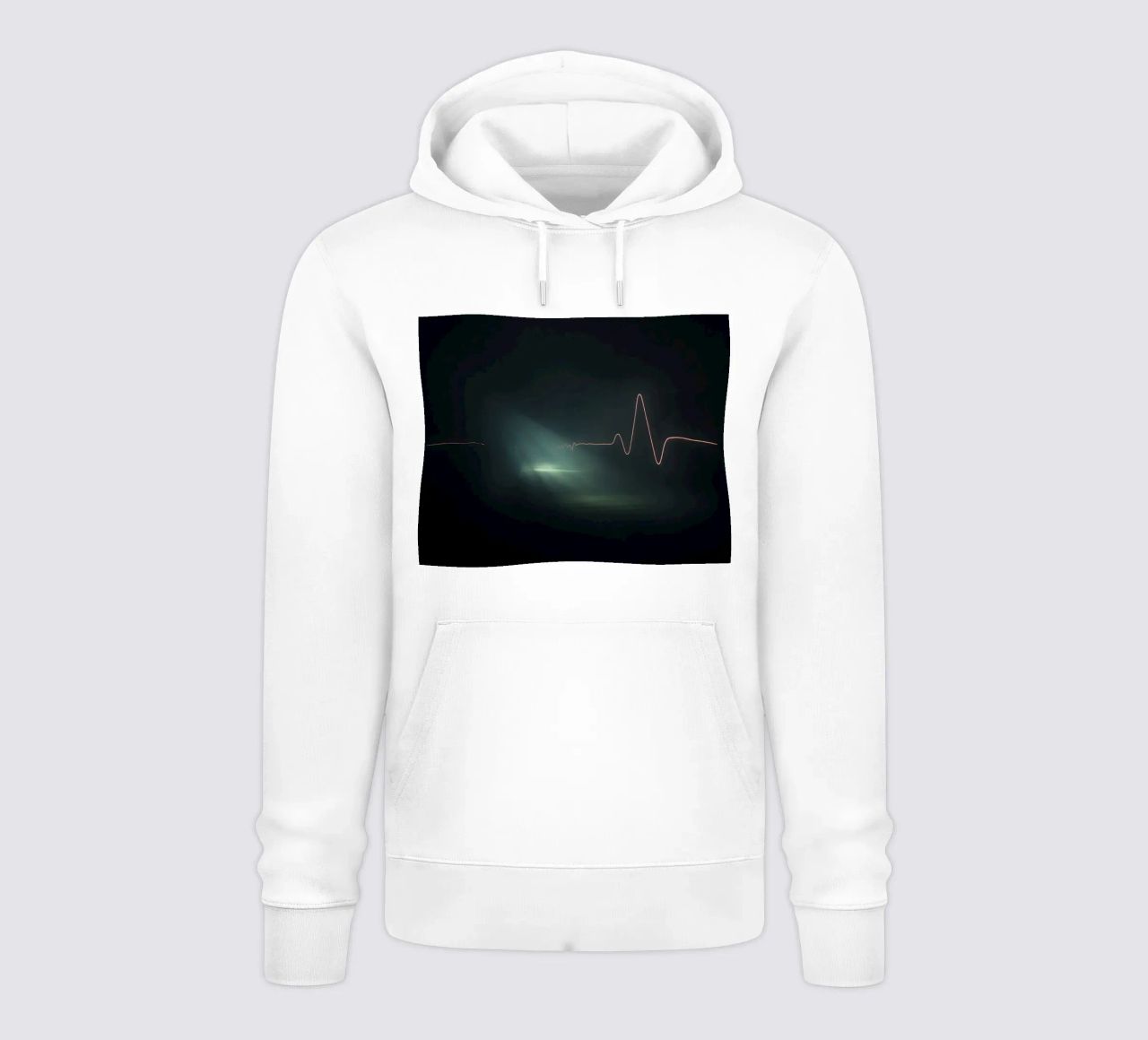 Le scie luminose creano un effetto di forma d'onda a impulsi in un'atmosfera buia. felpa con cappuccio da DesignDoodle
