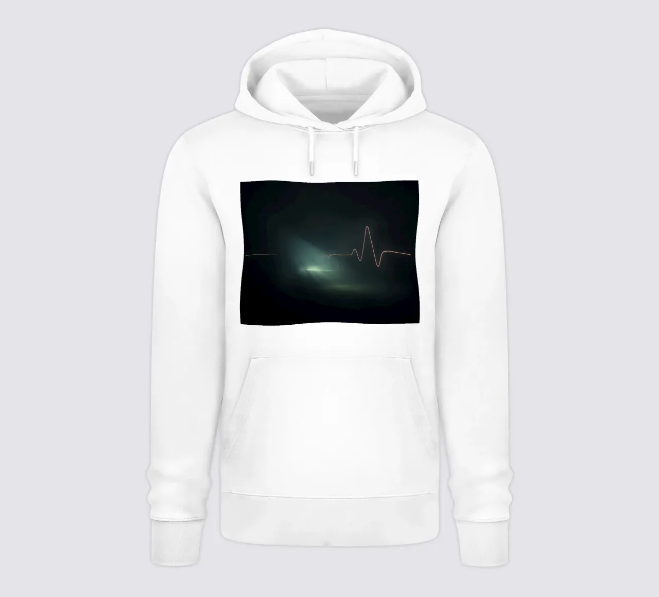 Le scie luminose creano un effetto di forma d'onda a impulsi in un'atmosfera buia. felpa con cappuccio da DesignDoodle