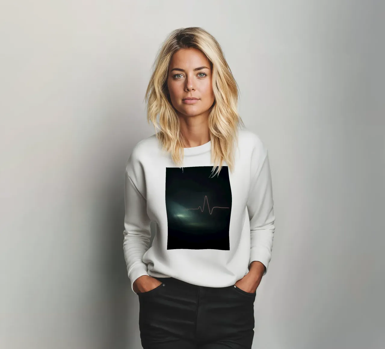 Le scie luminose creano un effetto di forma d'onda a impulsi in un'atmosfera buia. felpa da DesignDoodle