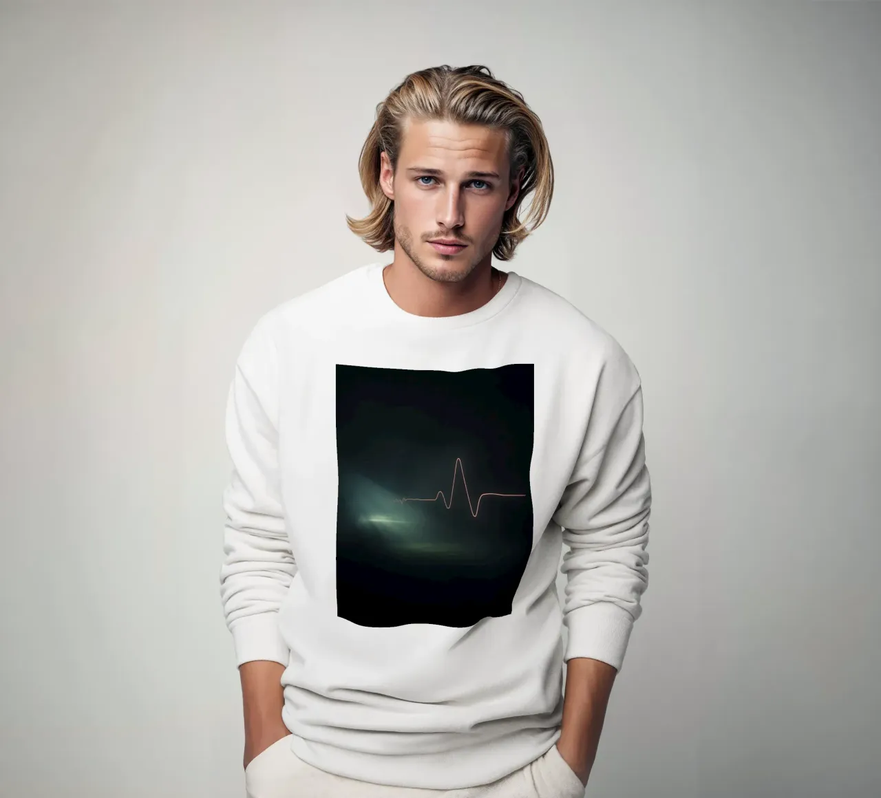 Le scie luminose creano un effetto di forma d'onda a impulsi in un'atmosfera buia. felpa da DesignDoodle