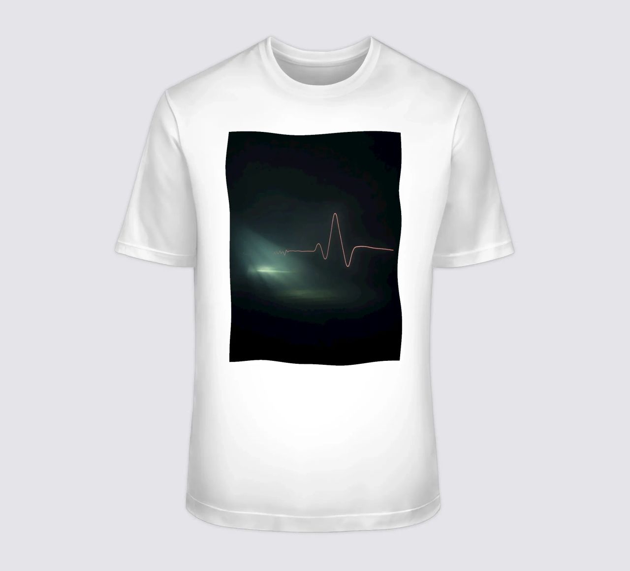 Light trails create a pulse waveform effect in a dark atmos t-shirt by DesignDoodle