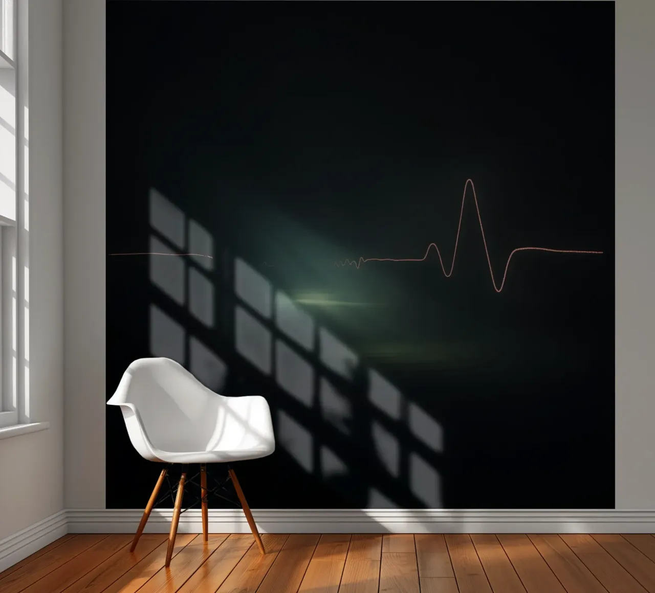 Light trails create a pulse waveform effect in a dark atmos photo wallpaper by DesignDoodle
