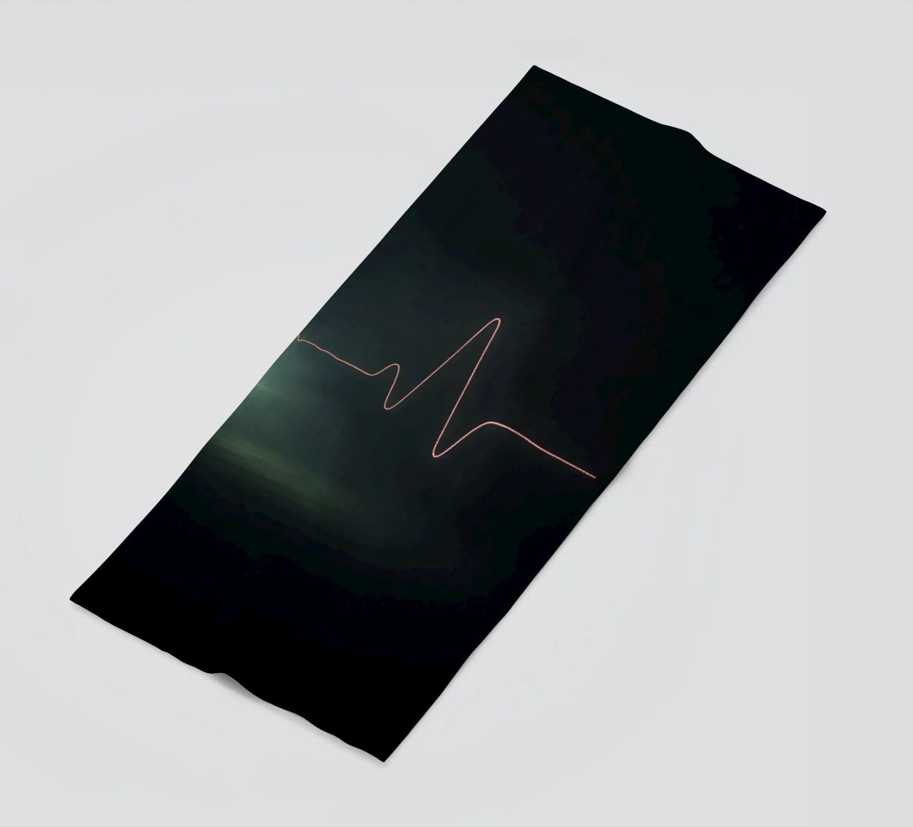 Light trails create a pulse waveform effect in a dark atmos beach towel by DesignDoodle