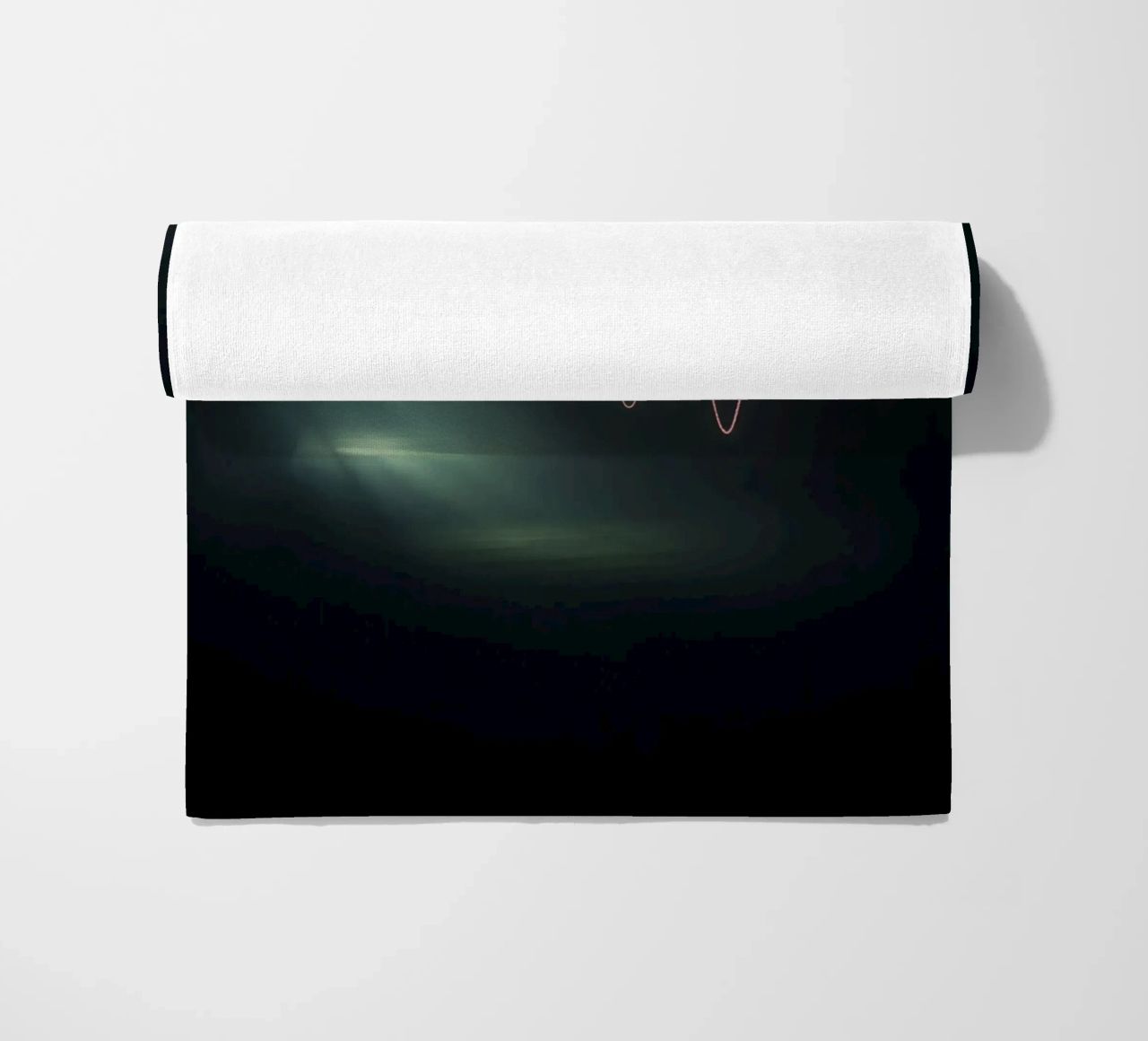 Light trails create a pulse waveform effect in a dark atmos beach towel by DesignDoodle