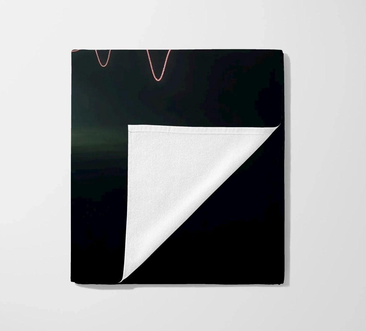Light trails create a pulse waveform effect in a dark atmos beach towel by DesignDoodle