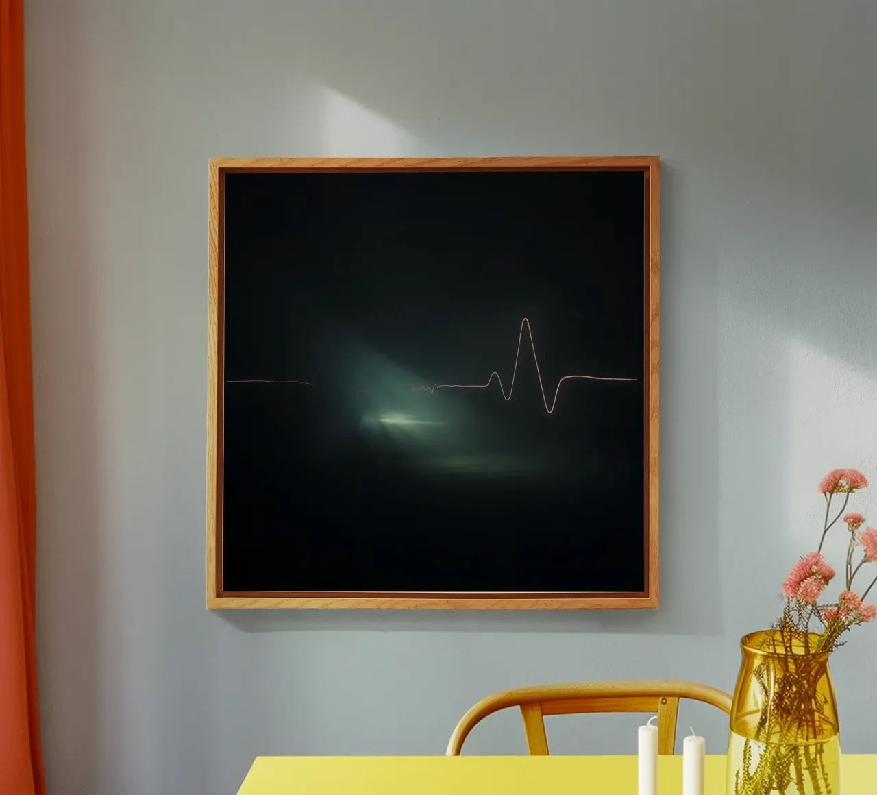 Lichtspuren erzeugen einen Pulswelleneffekt in einer dunklen Atmosphäre Acryl-Glas von DesignDoodle