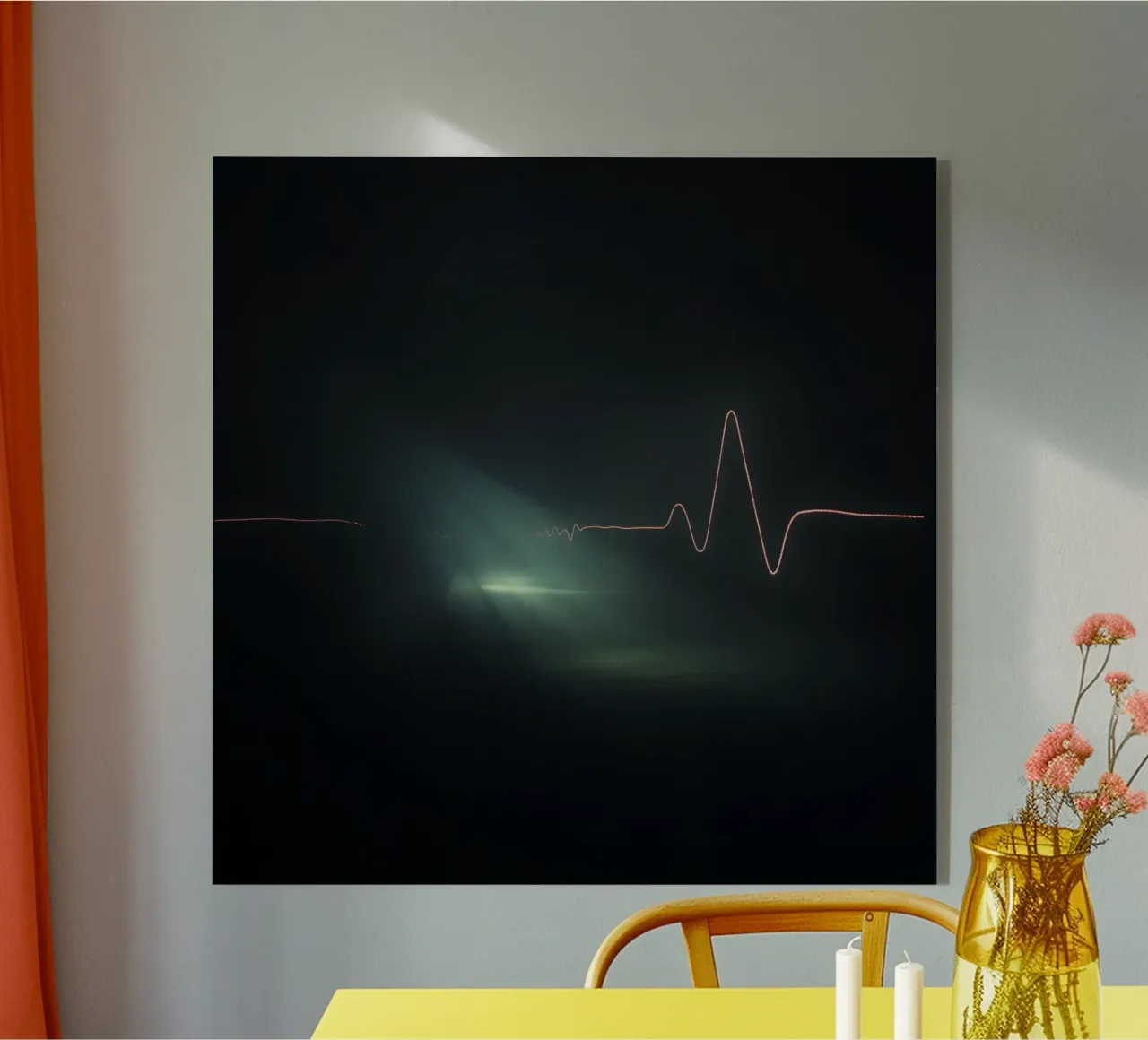Lichtspuren erzeugen einen Pulswelleneffekt in einer dunklen Atmosphäre Acryl-Glas von DesignDoodle