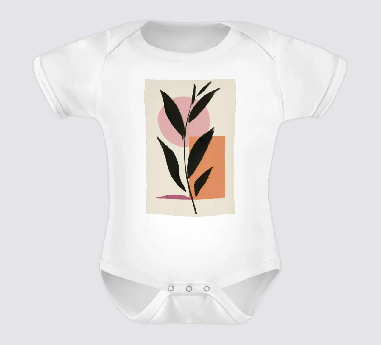 Minimalist Leaf Solitude short-sleeve baby romper by Terra Tone