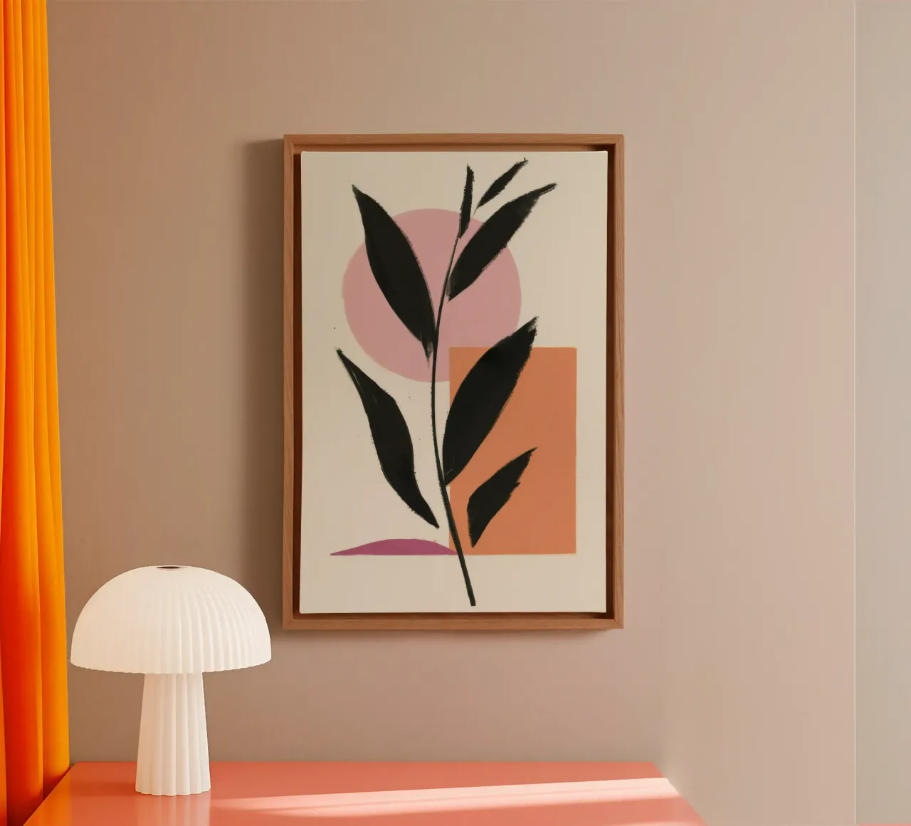 Minimalist Leaf Solitude canvas with Floater frame by Terra Tone