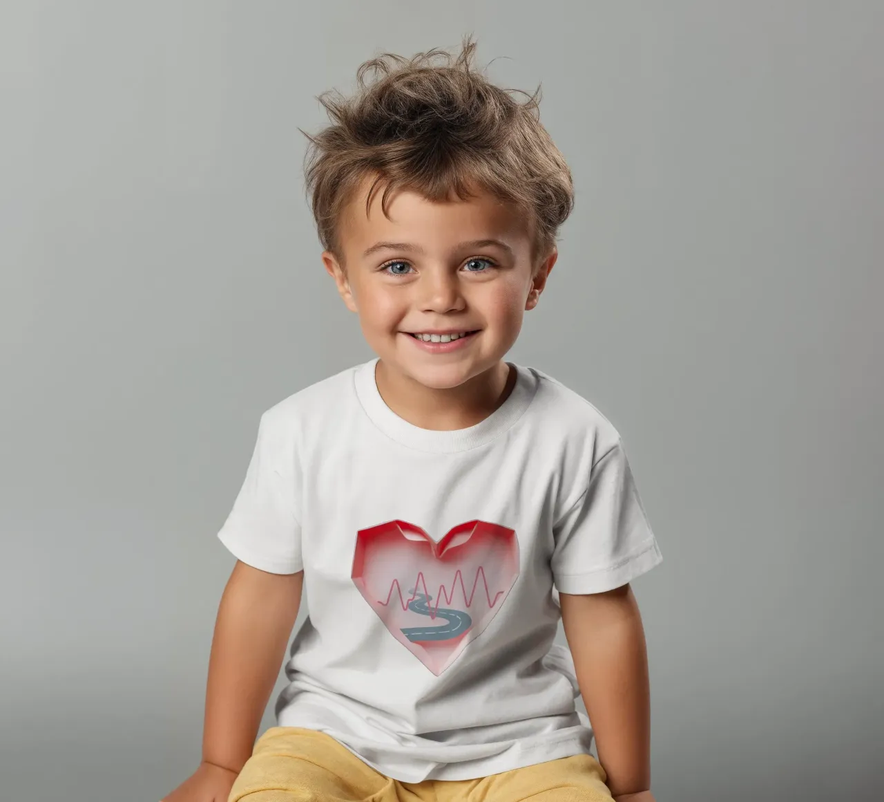 Motif en forme de cœur représentant une route sinueuse et une ligne de pulsation t-shirt enfant de DesignDoodle