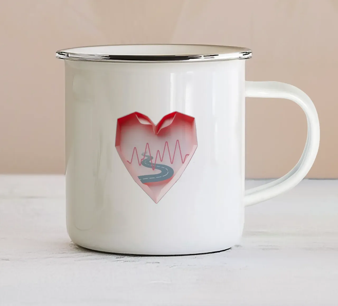 Design a forma di cuore con strada tortuosa e linea del polso tazza in smalto da DesignDoodle
