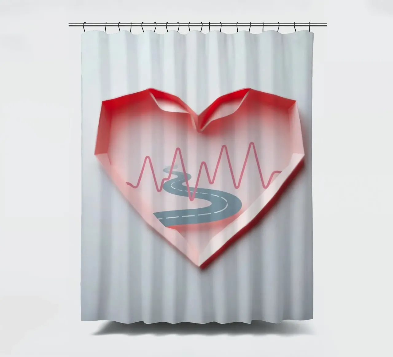 Design a forma di cuore con strada tortuosa e linea del polso tenda da doccia da DesignDoodle