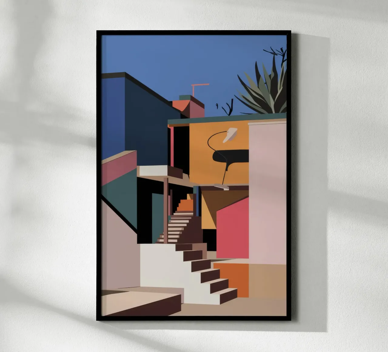 Vue sur le patio moderne poster avec cadre en bois de Stone Patina