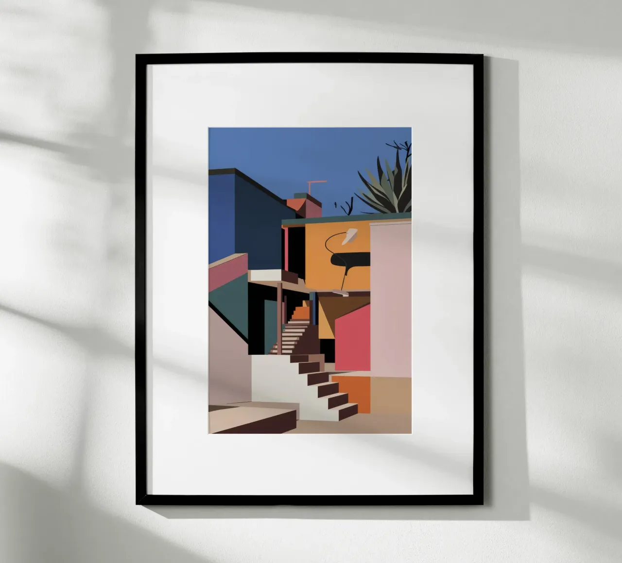 Vue sur le patio moderne poster avec cadre en bois de Stone Patina