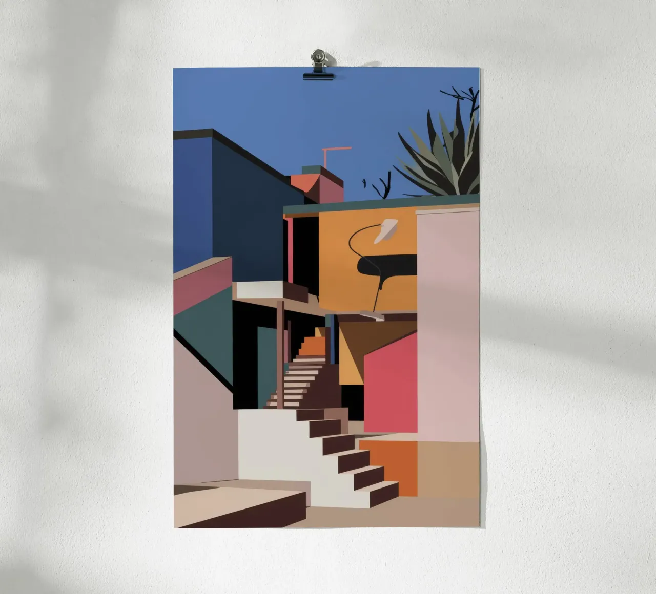 Vue sur le patio moderne poster avec cadre en bois de Stone Patina