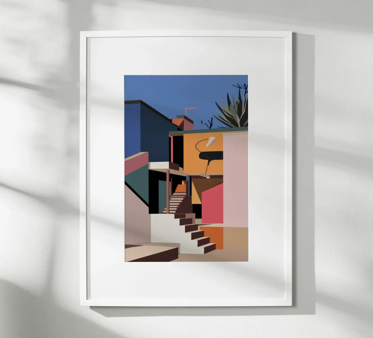 Vue sur le patio moderne poster avec cadre en bois de Stone Patina