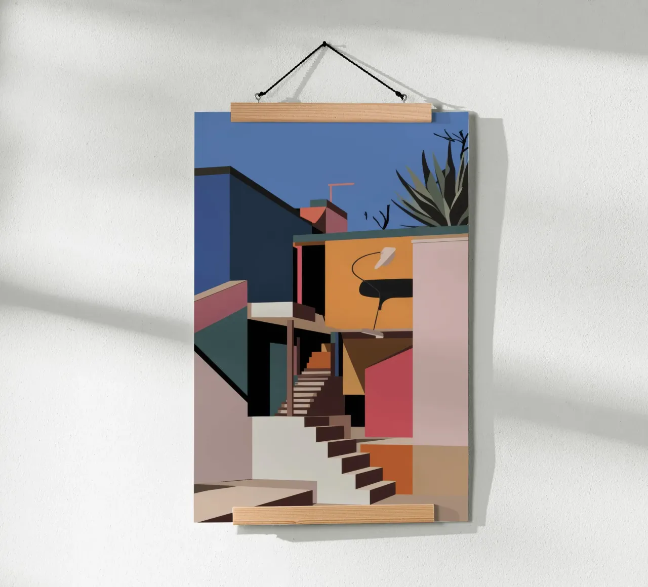 Vue sur le patio moderne poster avec cadre en bois de Stone Patina