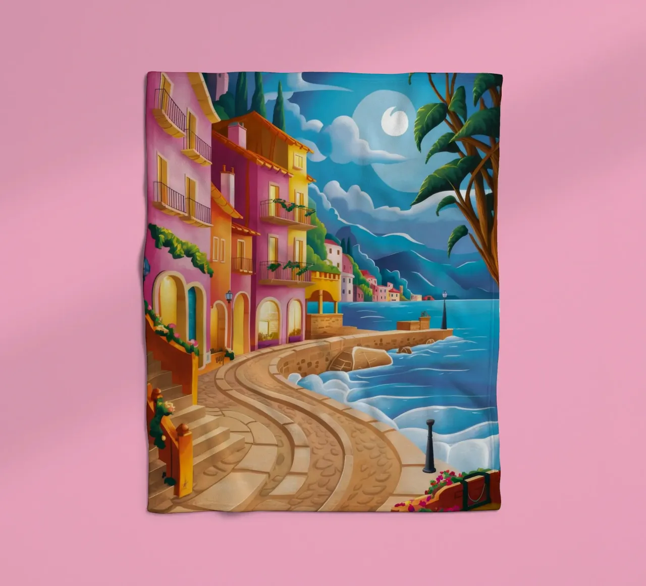 Moonlit Coastal Serenity fleece blanket by Jasper Rune