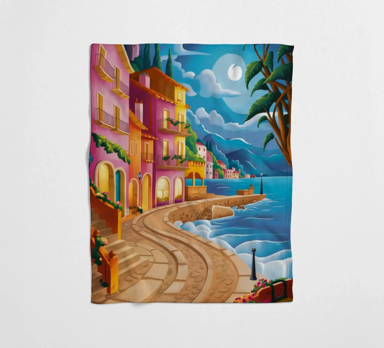 Moonlit Coastal Serenity fleece blanket by Jasper Rune