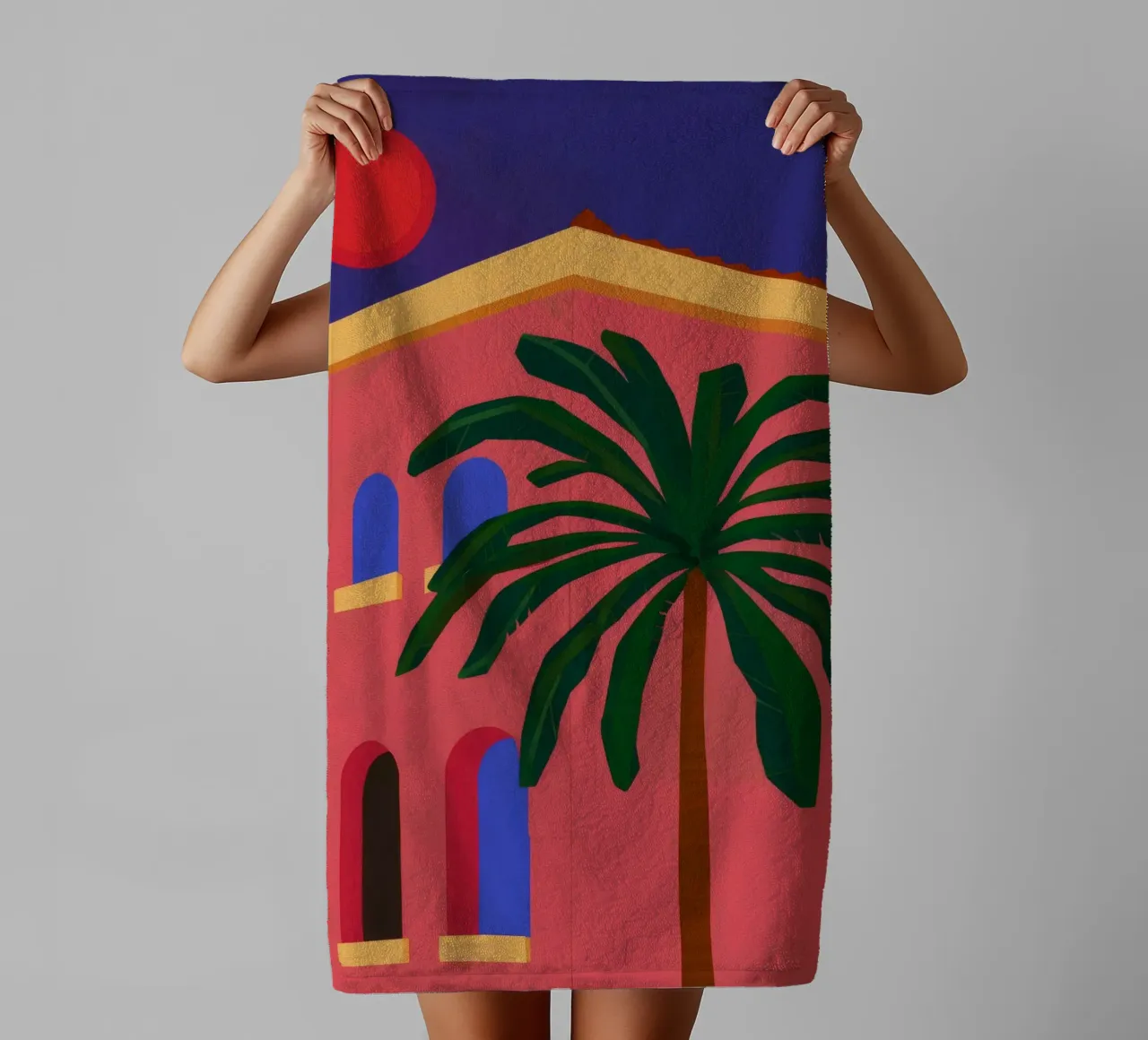 Crimson Palm Silhouette towel by Stone Patina