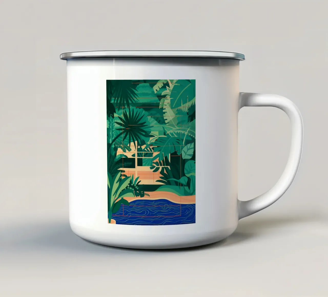 Groene oase in de jungle emaille mok van Jasper Rune