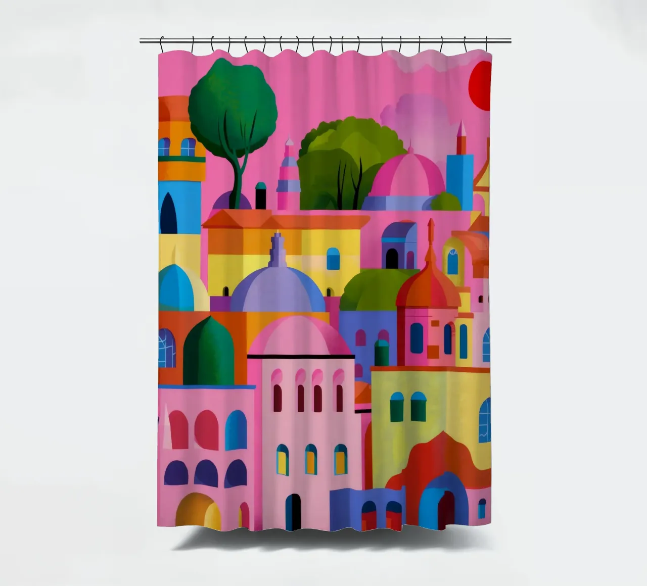 Chromatic Hillside Dream shower curtain by Jasper Rune