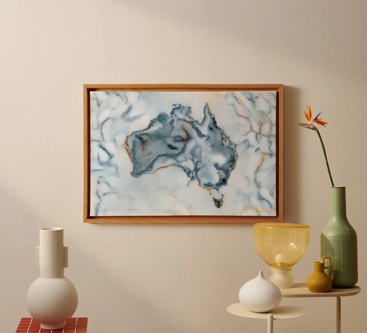 Australia Marble Map tela con Cornice a cassetta da Octavian
