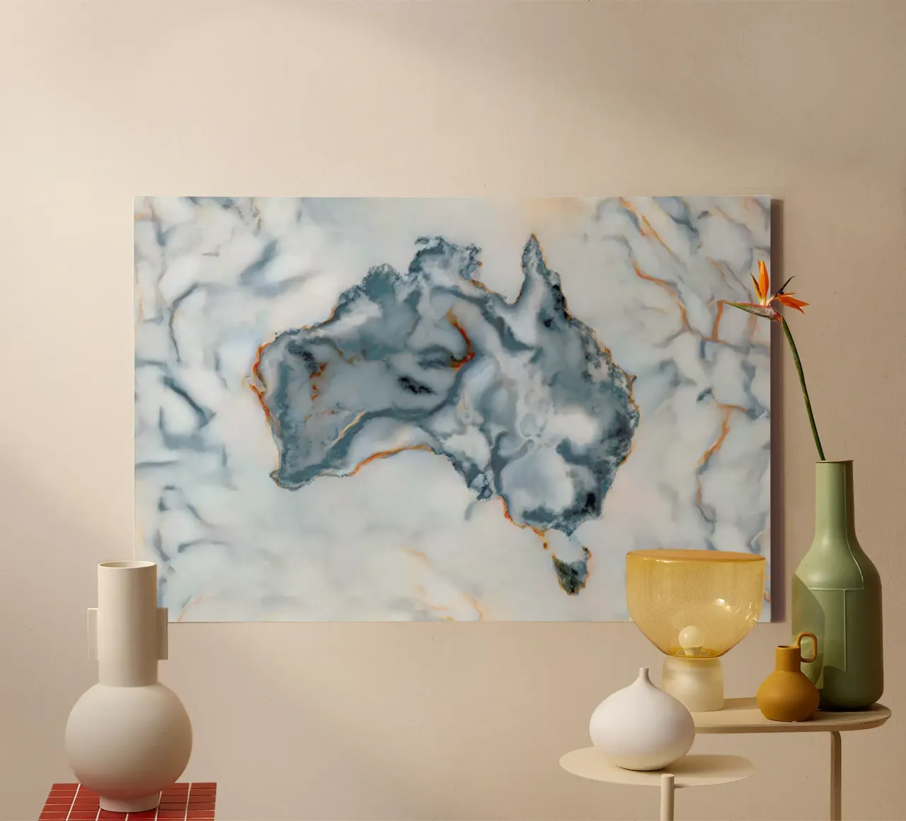 Australia Marble Map tela con Cornice a cassetta da Octavian