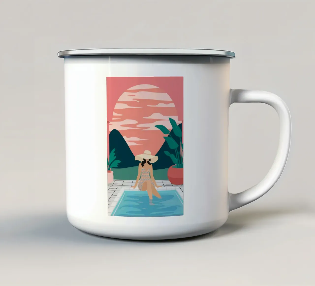 Sunset Poolside Solitude enamel mug by Stone Patina